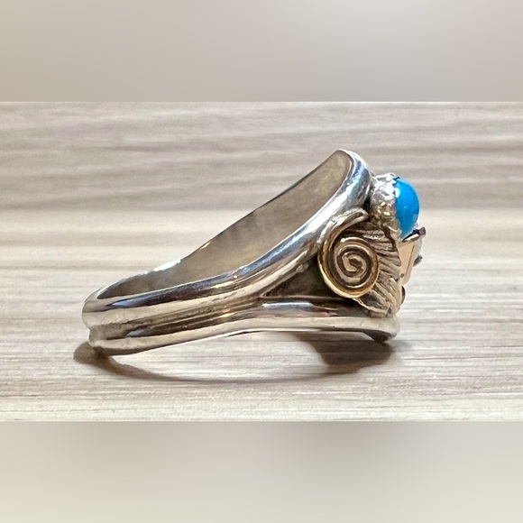 Vintage Designer S. Ray Sterling Silver & Gold Turquoise & CZ Ring, Size 11 - Picture 6 of 10
